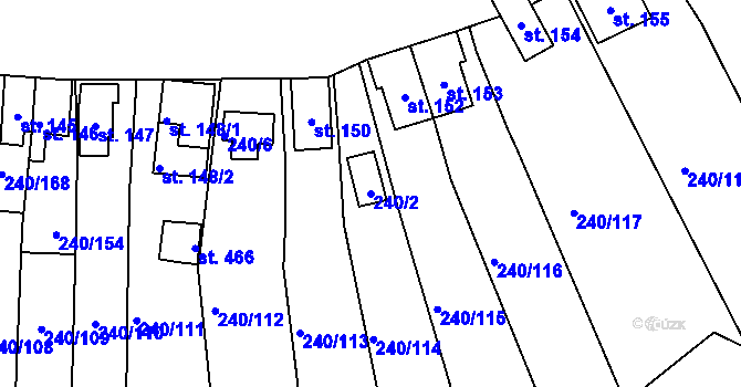 Parcela st. 240/2 v KÚ Mezirolí, Katastrální mapa
