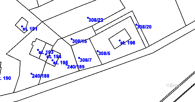Parcela st. 308/5 v KÚ Mezirolí, Katastrální mapa