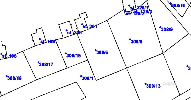 Parcela st. 308/6 v KÚ Mezirolí, Katastrální mapa