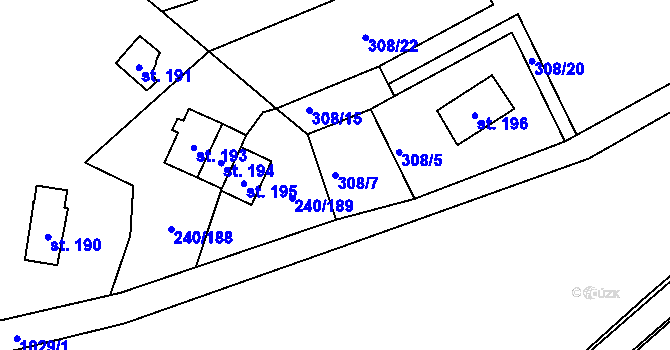 Parcela st. 308/7 v KÚ Mezirolí, Katastrální mapa