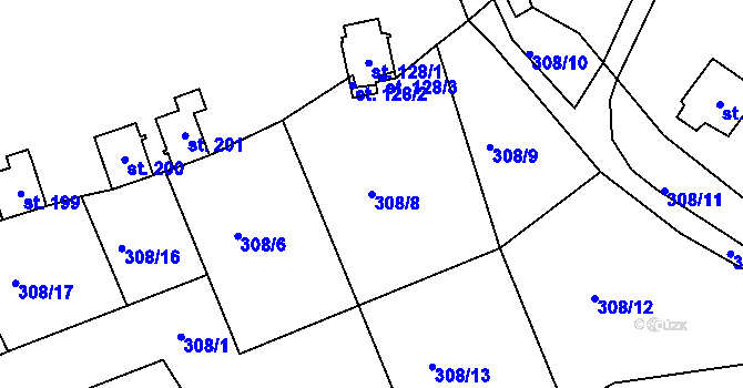 Parcela st. 308/8 v KÚ Mezirolí, Katastrální mapa