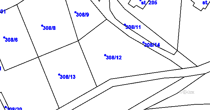 Parcela st. 308/12 v KÚ Mezirolí, Katastrální mapa