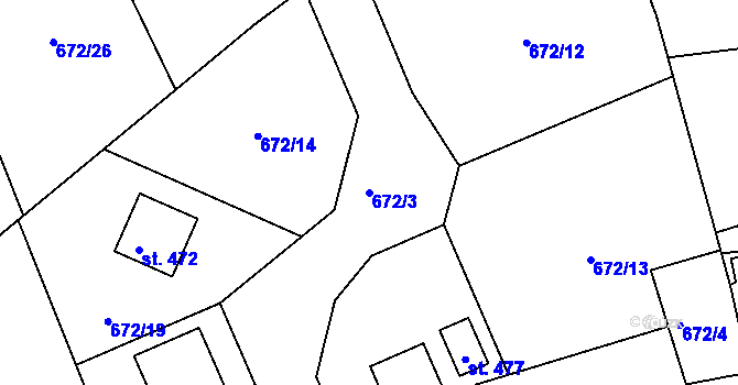 Parcela st. 672/3 v KÚ Mezirolí, Katastrální mapa