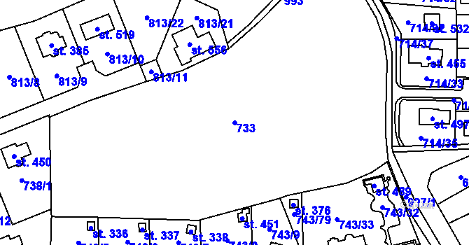 Parcela st. 733 v KÚ Mezirolí, Katastrální mapa