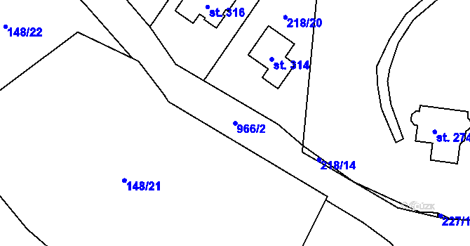 Parcela st. 966/2 v KÚ Mezirolí, Katastrální mapa