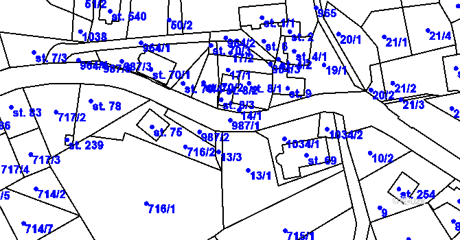 Parcela st. 987/1 v KÚ Mezirolí, Katastrální mapa