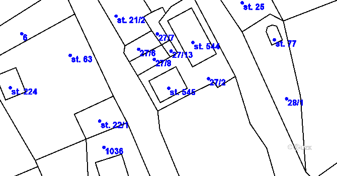Parcela st. 545 v KÚ Mezirolí, Katastrální mapa