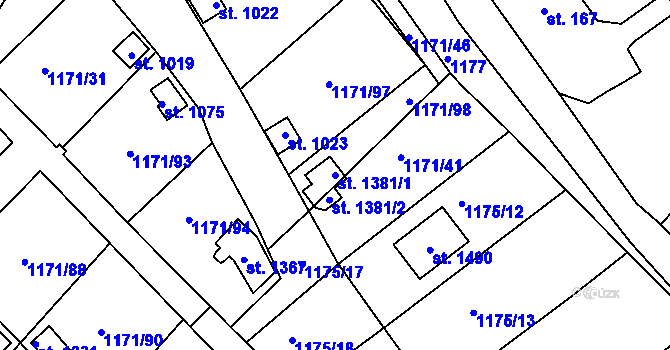 Parcela st. 1381/1 v KÚ Nová Role, Katastrální mapa