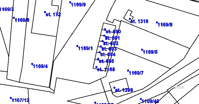 Parcela st. 694 v KÚ Nová Role, Katastrální mapa