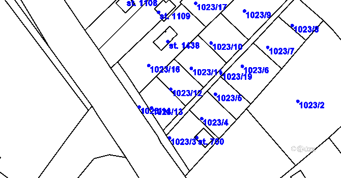 Parcela st. 1023/12 v KÚ Nová Role, Katastrální mapa