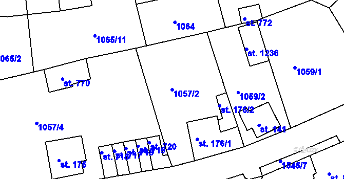 Parcela st. 1057/2 v KÚ Nová Role, Katastrální mapa