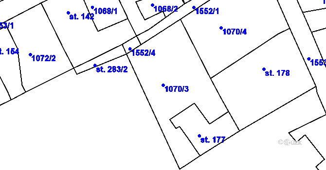 Parcela st. 1070/3 v KÚ Nová Role, Katastrální mapa
