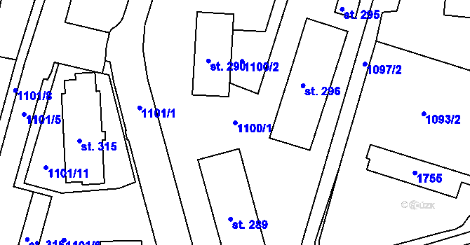 Parcela st. 1100/1 v KÚ Nová Role, Katastrální mapa