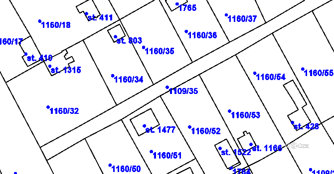 Parcela st. 1109/35 v KÚ Nová Role, Katastrální mapa
