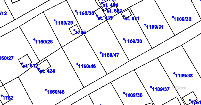 Parcela st. 1160/47 v KÚ Nová Role, Katastrální mapa