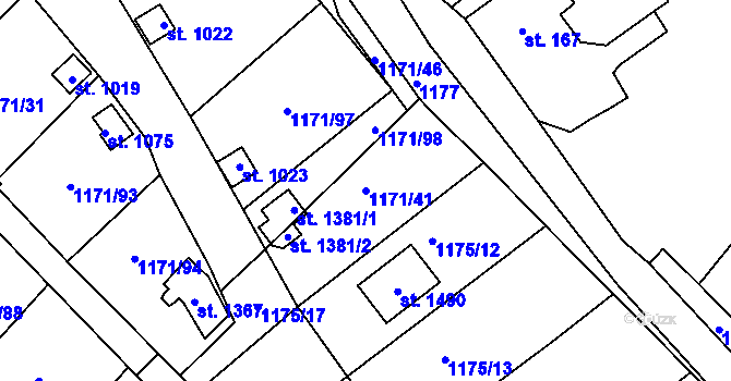 Parcela st. 1171/41 v KÚ Nová Role, Katastrální mapa