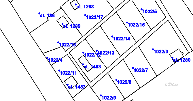 Parcela st. 1022/13 v KÚ Nová Role, Katastrální mapa