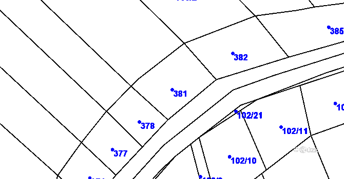 Parcela st. 381 v KÚ Nová Říše, Katastrální mapa