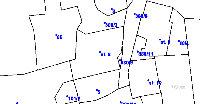 Parcela st. 8 v KÚ Hadravova Rosička, Katastrální mapa