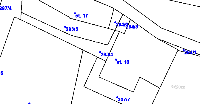 Parcela st. 293/4 v KÚ Hadravova Rosička, Katastrální mapa