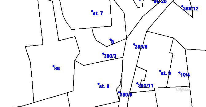 Parcela st. 380/3 v KÚ Hadravova Rosička, Katastrální mapa