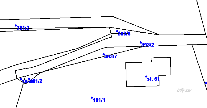 Parcela st. 393/7 v KÚ Hadravova Rosička, Katastrální mapa