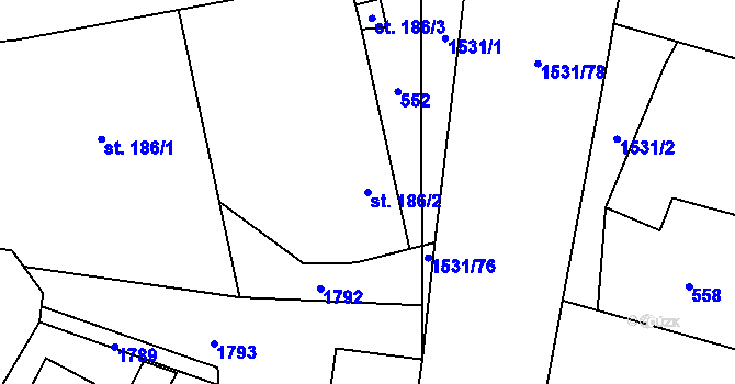 Parcela st. 186/2 v KÚ Nová Včelnice, Katastrální mapa