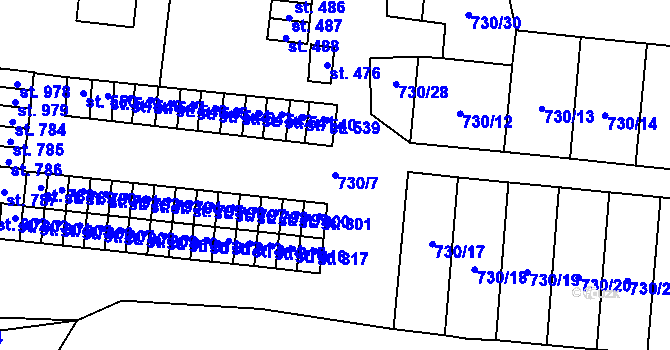 Parcela st. 730/7 v KÚ Nová Včelnice, Katastrální mapa