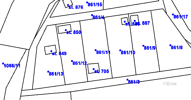Parcela st. 861/11 v KÚ Nová Včelnice, Katastrální mapa