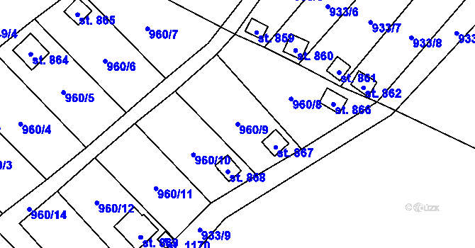 Parcela st. 960/9 v KÚ Nová Včelnice, Katastrální mapa