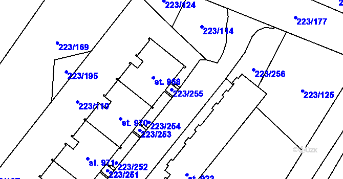 Parcela st. 223/255 v KÚ Nová Včelnice, Katastrální mapa