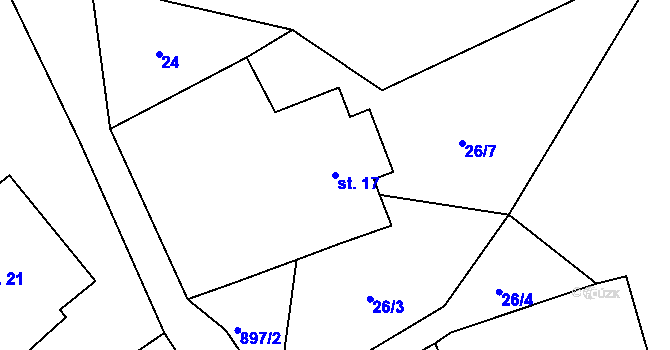 Parcela st. 17 v KÚ Vlčetínec, Katastrální mapa