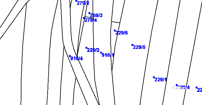 Parcela st. 916/1 v KÚ Vlčetínec, Katastrální mapa