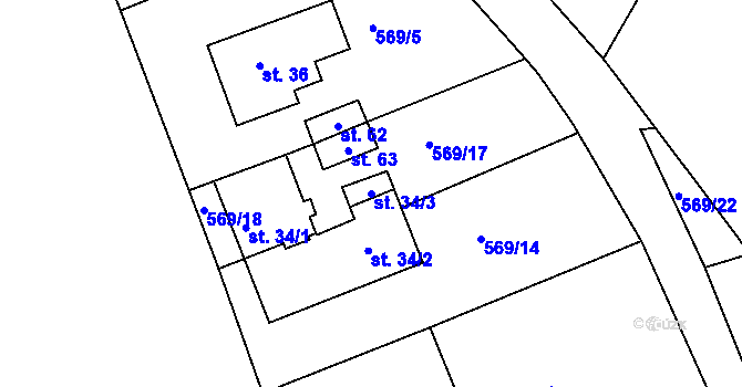 Parcela st. 34/3 v KÚ Vlčetínec, Katastrální mapa