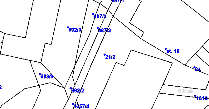 Parcela st. 21/2 v KÚ Žďár u Nové Včelnice, Katastrální mapa