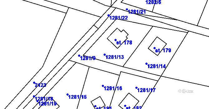 Parcela st. 1281/13 v KÚ Nová Ves u Postupic, Katastrální mapa