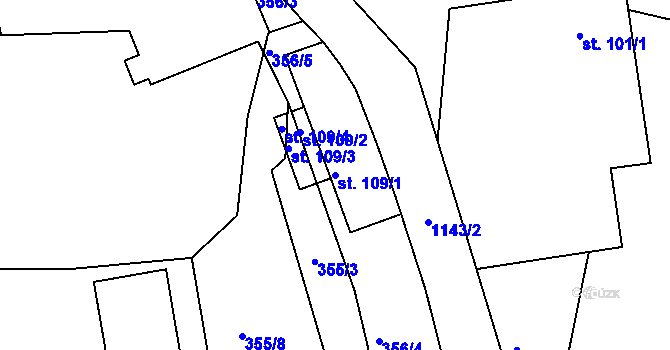 Parcela st. 109/1 v KÚ Pozov, Katastrální mapa