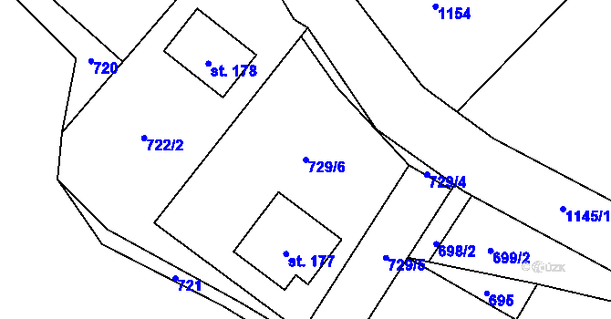 Parcela st. 729/6 v KÚ Pozov, Katastrální mapa