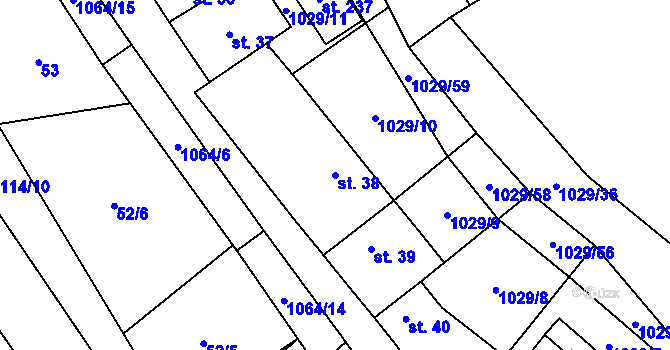 Parcela st. 38 v KÚ Nová Ves u Nelahozevsi, Katastrální mapa