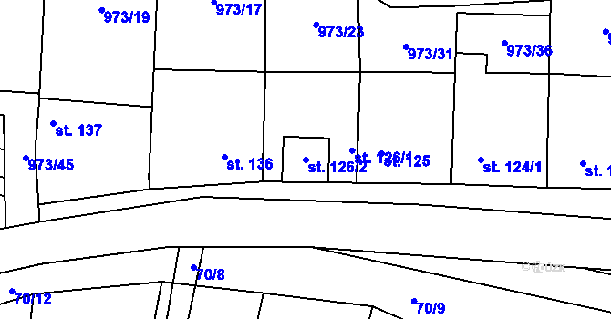 Parcela st. 126/2 v KÚ Nová Ves u Nelahozevsi, Katastrální mapa