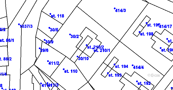 Parcela st. 210/2 v KÚ Nová Ves u Nelahozevsi, Katastrální mapa