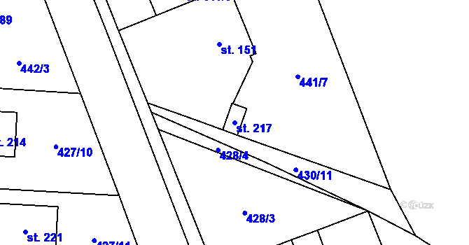 Parcela st. 217 v KÚ Nová Ves u Nelahozevsi, Katastrální mapa