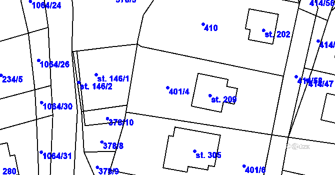 Parcela st. 401/4 v KÚ Nová Ves u Nelahozevsi, Katastrální mapa