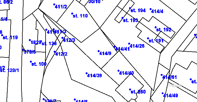 Parcela st. 414/9 v KÚ Nová Ves u Nelahozevsi, Katastrální mapa