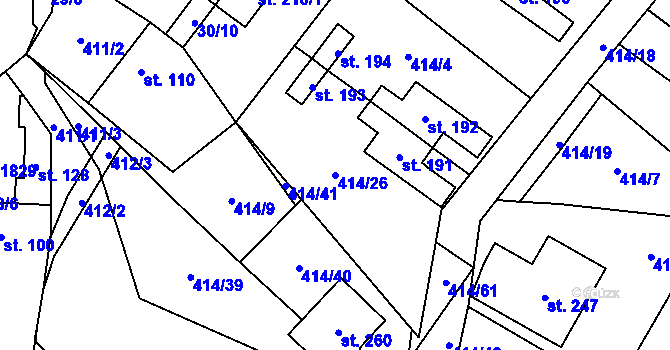 Parcela st. 414/26 v KÚ Nová Ves u Nelahozevsi, Katastrální mapa