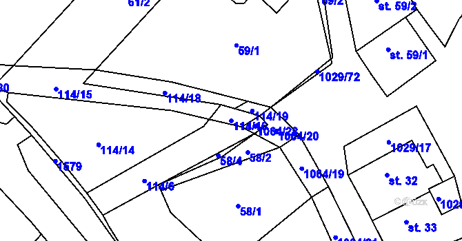 Parcela st. 114/16 v KÚ Nová Ves u Nelahozevsi, Katastrální mapa