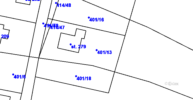 Parcela st. 401/13 v KÚ Nová Ves u Nelahozevsi, Katastrální mapa