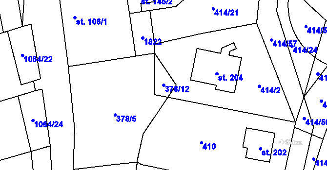 Parcela st. 378/12 v KÚ Nová Ves u Nelahozevsi, Katastrální mapa