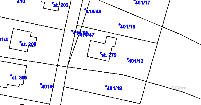 Parcela st. 279 v KÚ Nová Ves u Nelahozevsi, Katastrální mapa