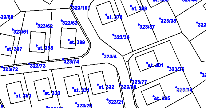 Parcela st. 323/4 v KÚ Čakovičky, Katastrální mapa